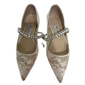 Jimmy Choo Ballet Flats CREAM Lace Embellished Swarovski Crystals Pearls size 9